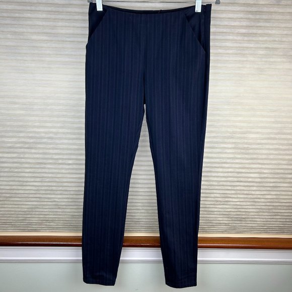 NEW - Marchesa Voyage Midnight Blue Mid Rise Striped Straight Pants Quite Luxury - Picture 1 of 14